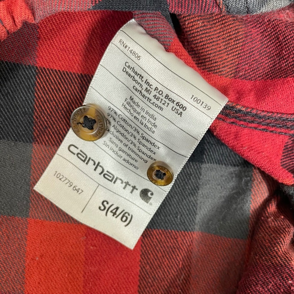 Carhartt Flannel Shirt Womens Small 4 6 Red Black Plaid Button Up - Picture 5 of 12